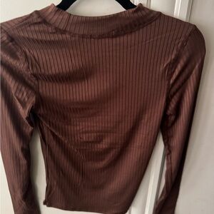Brown Ribbed Women's Top